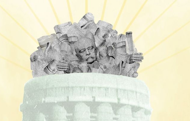 Colagem Bismarck, julho de 2020. A desconstrução como proposta de intervenção: o Monumento a Bismarck como um amontoado de escombros. Colagem: © afrika-hamburg.de